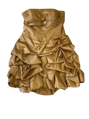 Anaïs Design gold strapless dress ballon pleated woven prom jewels corset 12 14